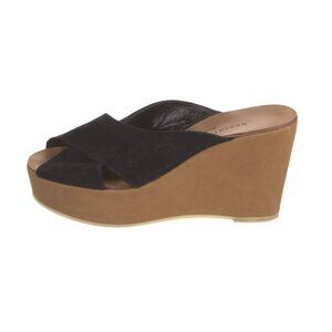Robert Clergerie Black Suede Wedge Slide 38.5